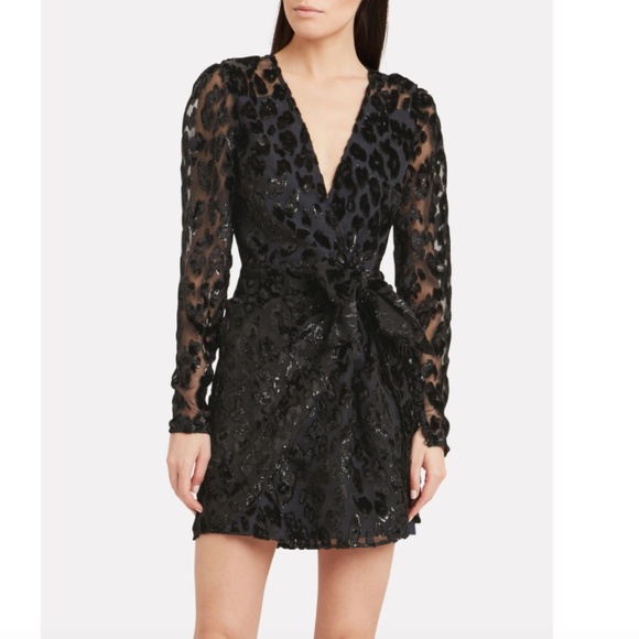 Self Portrait Black Metallic Leopard Mini Dress